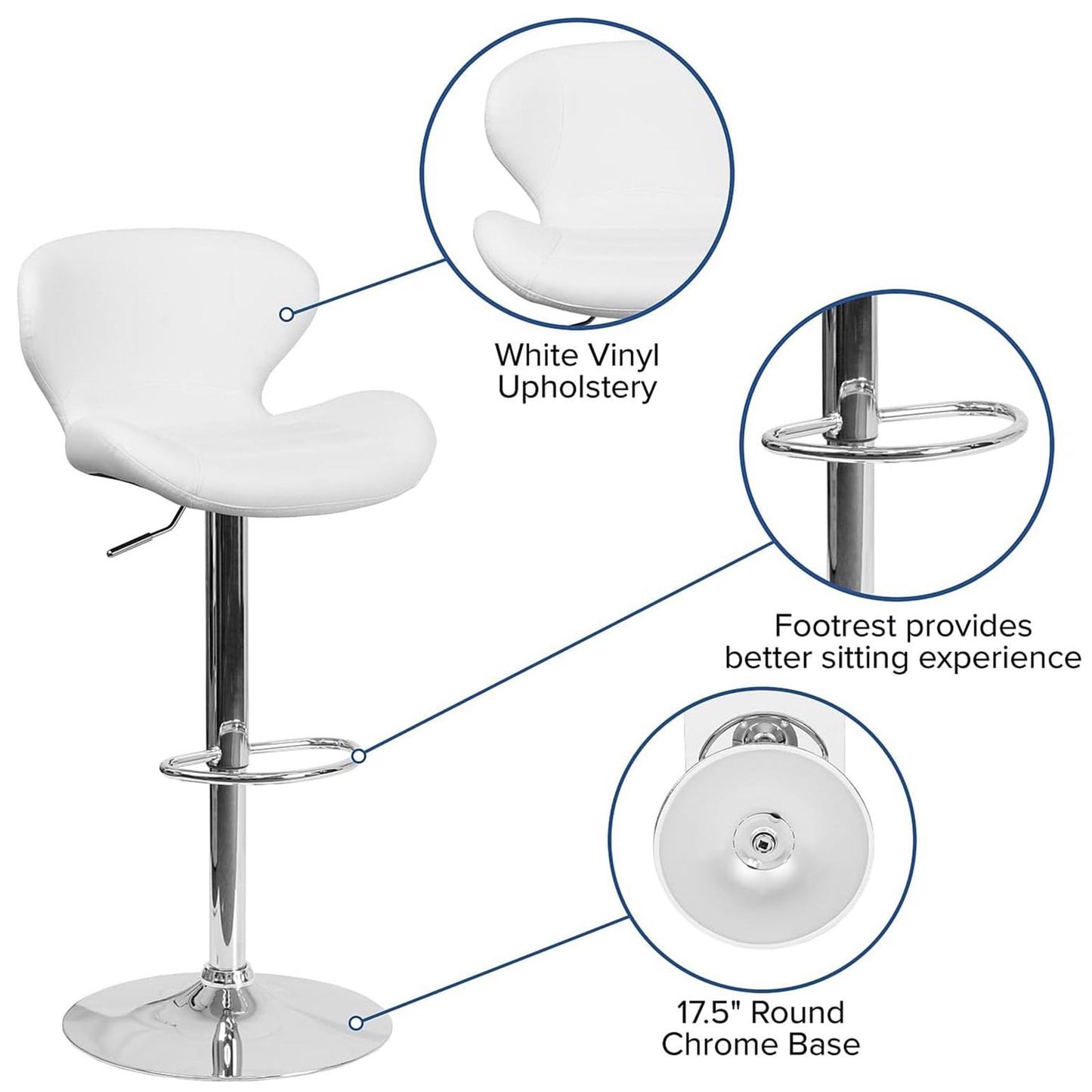 Set Of 2 White Faux Leather Curved Rotating Barstools