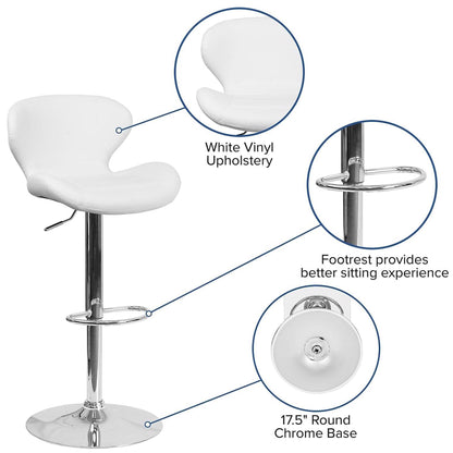 Set Of 2 White Faux Leather Curved Rotating Barstools