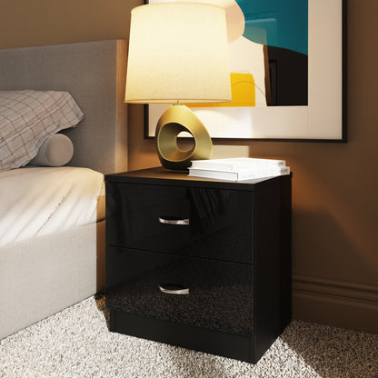 Chilton 2 Drawer Bedside Cabinet - Black Gloss Front
