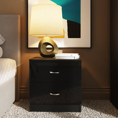 Chilton 2 Drawer Bedside Cabinet - Black Gloss Front