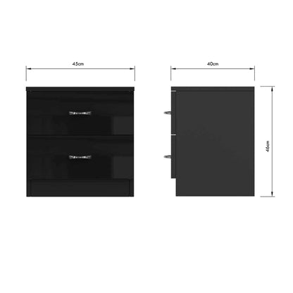 Chilton 2 Drawer Bedside Cabinet - Black Gloss Front
