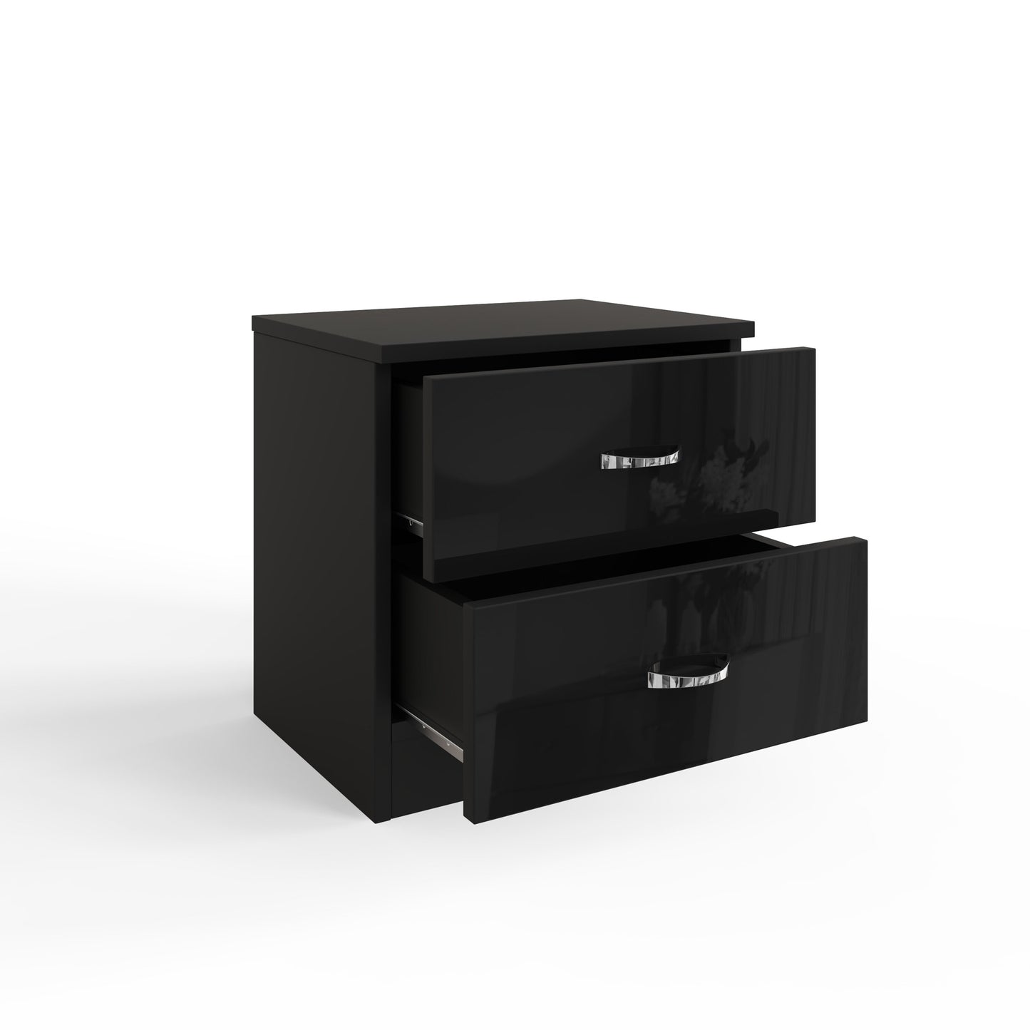Chilton 2 Drawer Bedside Cabinet - Black Gloss Front