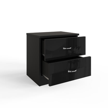 Chilton 2 Drawer Bedside Cabinet - Black Gloss Front
