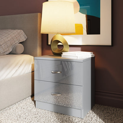 Chilton 2 Drawer Bedside Cabinet - Grey Gloss Front
