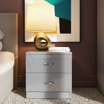 Chilton 2 Drawer Bedside Cabinet - Grey Gloss Front