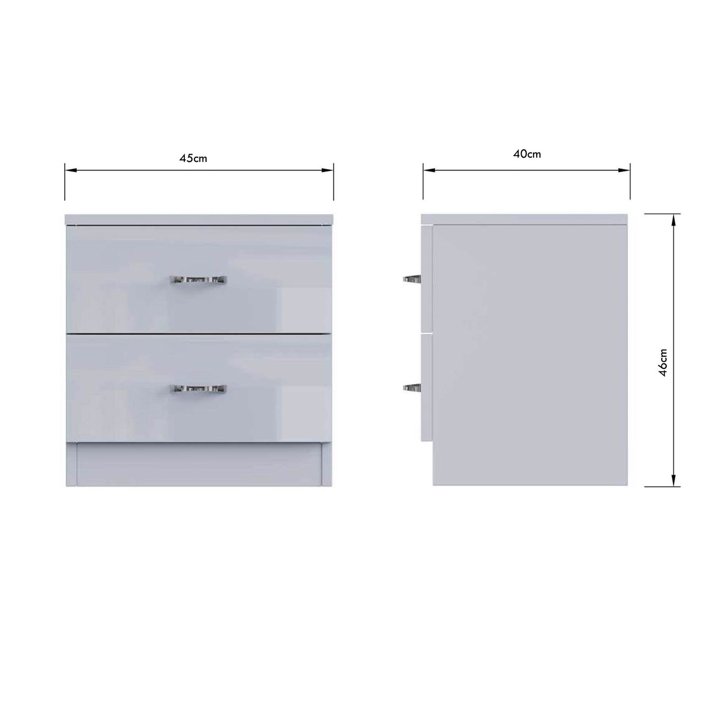 Chilton 2 Drawer Bedside Cabinet - Grey Gloss Front