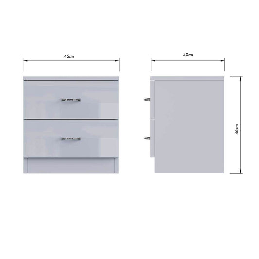 Chilton 2 Drawer Bedside Cabinet - Grey Gloss Front