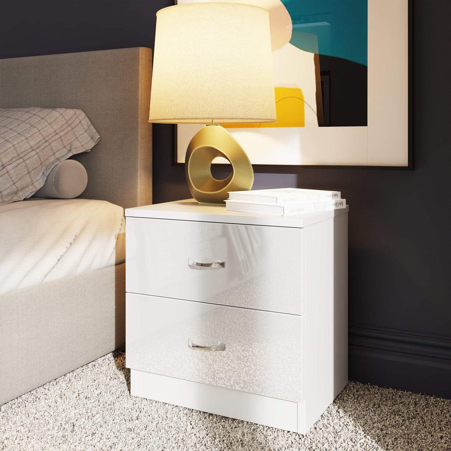 Chilton 2 Drawer Bedside Cabinet - White Gloss Front