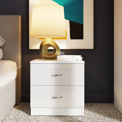 Chilton 2 Drawer Bedside Cabinet - White Gloss Front