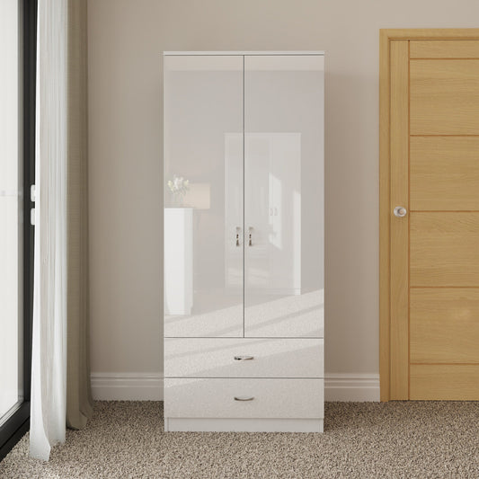 Chilton Combination Wardrobe 2 Door 2 Drawer - White Gloss Front