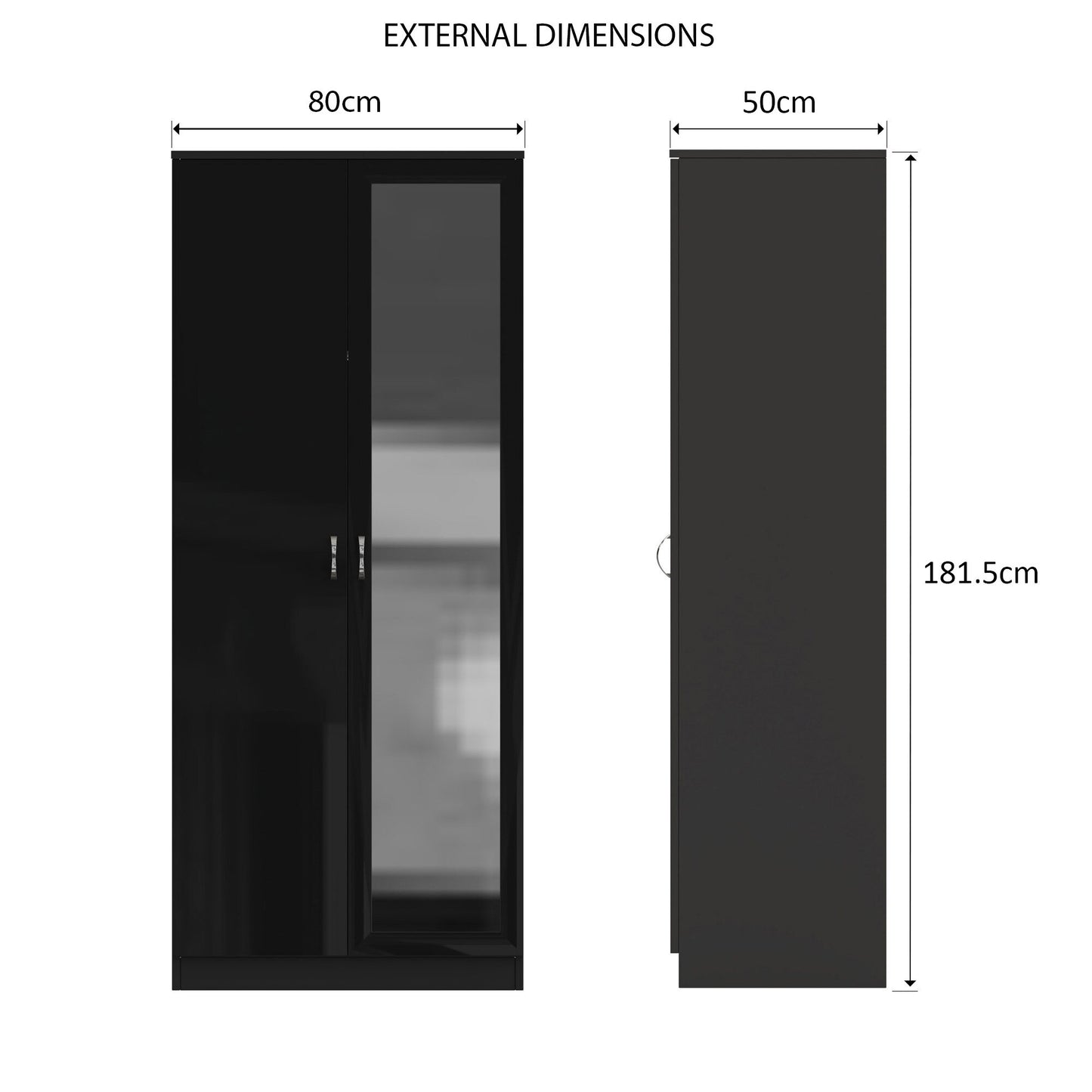 Chilton 2 Door Wardrobe With Mirror - Black Gloss Front