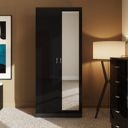 Chilton 2 Door Wardrobe With Mirror - Black Gloss Front
