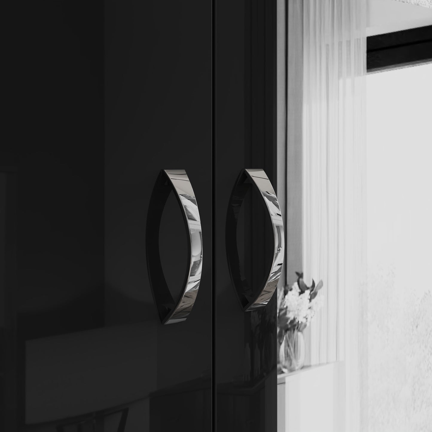 Chilton 2 Door Wardrobe With Mirror - Black Gloss Front