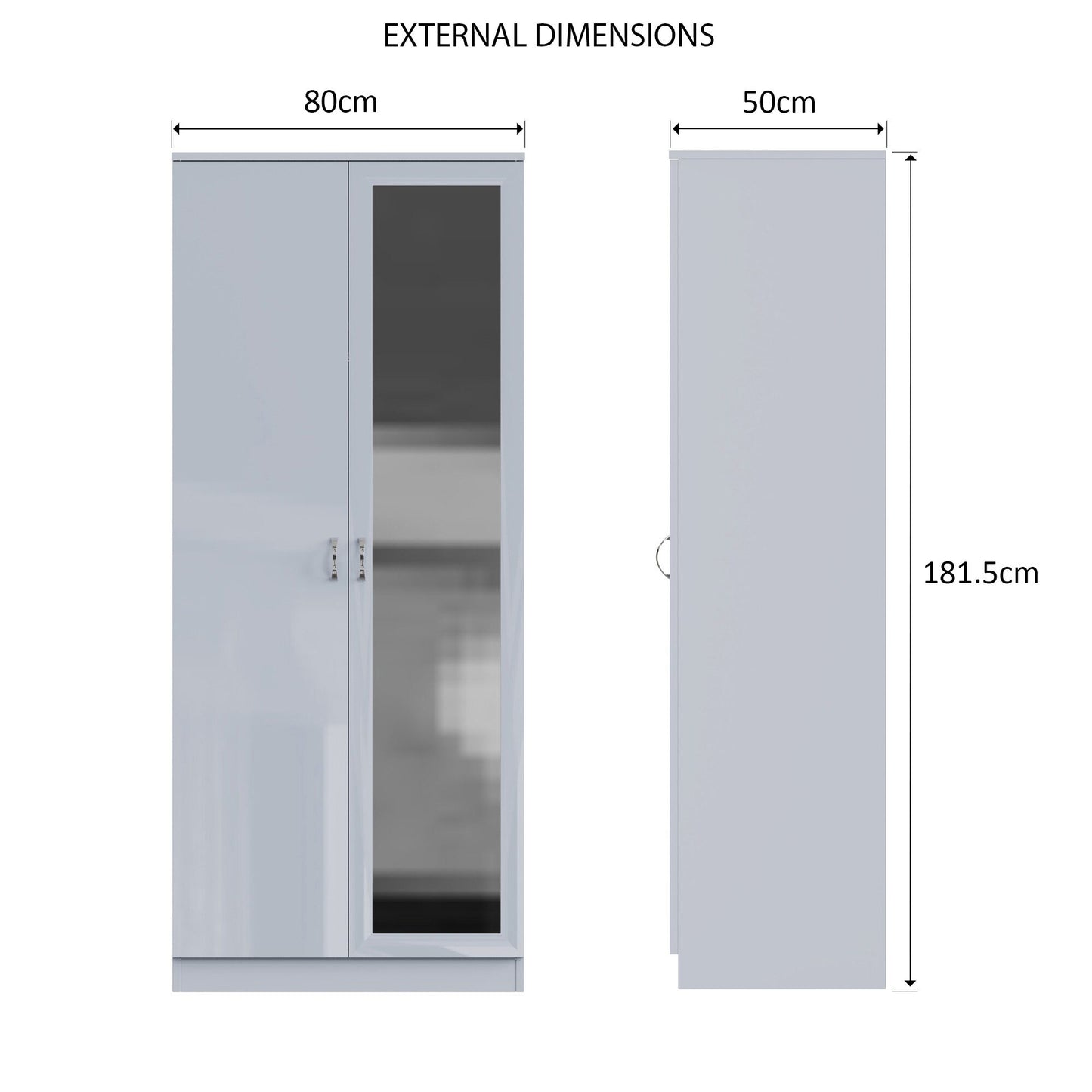Chilton 2 Door Wardrobe With Mirror - Grey Gloss Front