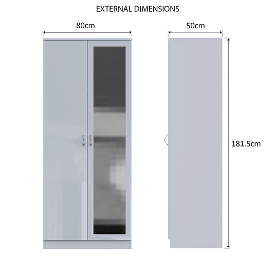 Chilton 2 Door Wardrobe With Mirror - Grey Gloss Front