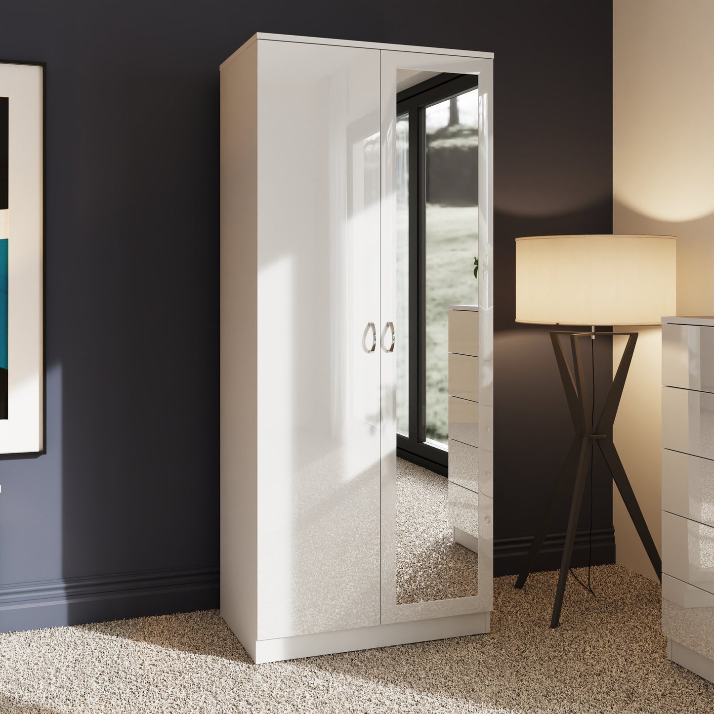 Chilton 2 Door Wardrobe With Mirror - White Gloss Front