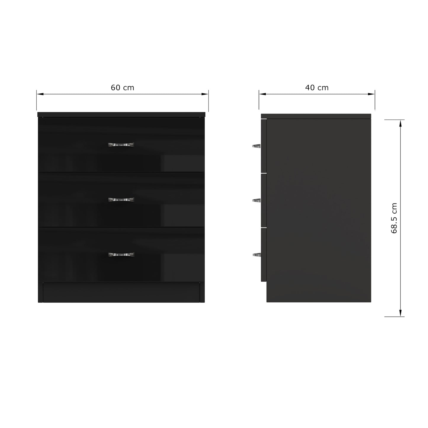 Chilton 3 Drawer Chest Of Drawers - Black Gloss Front