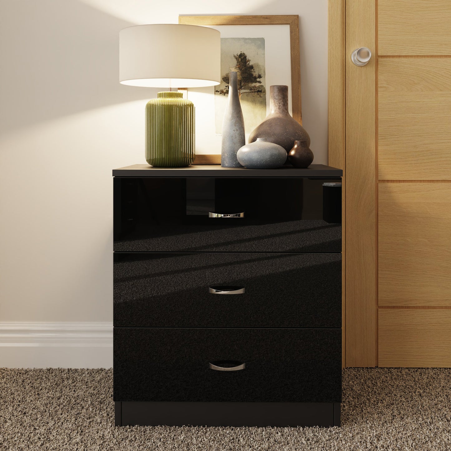 Chilton 3 Drawer Chest Of Drawers - Black Gloss Front