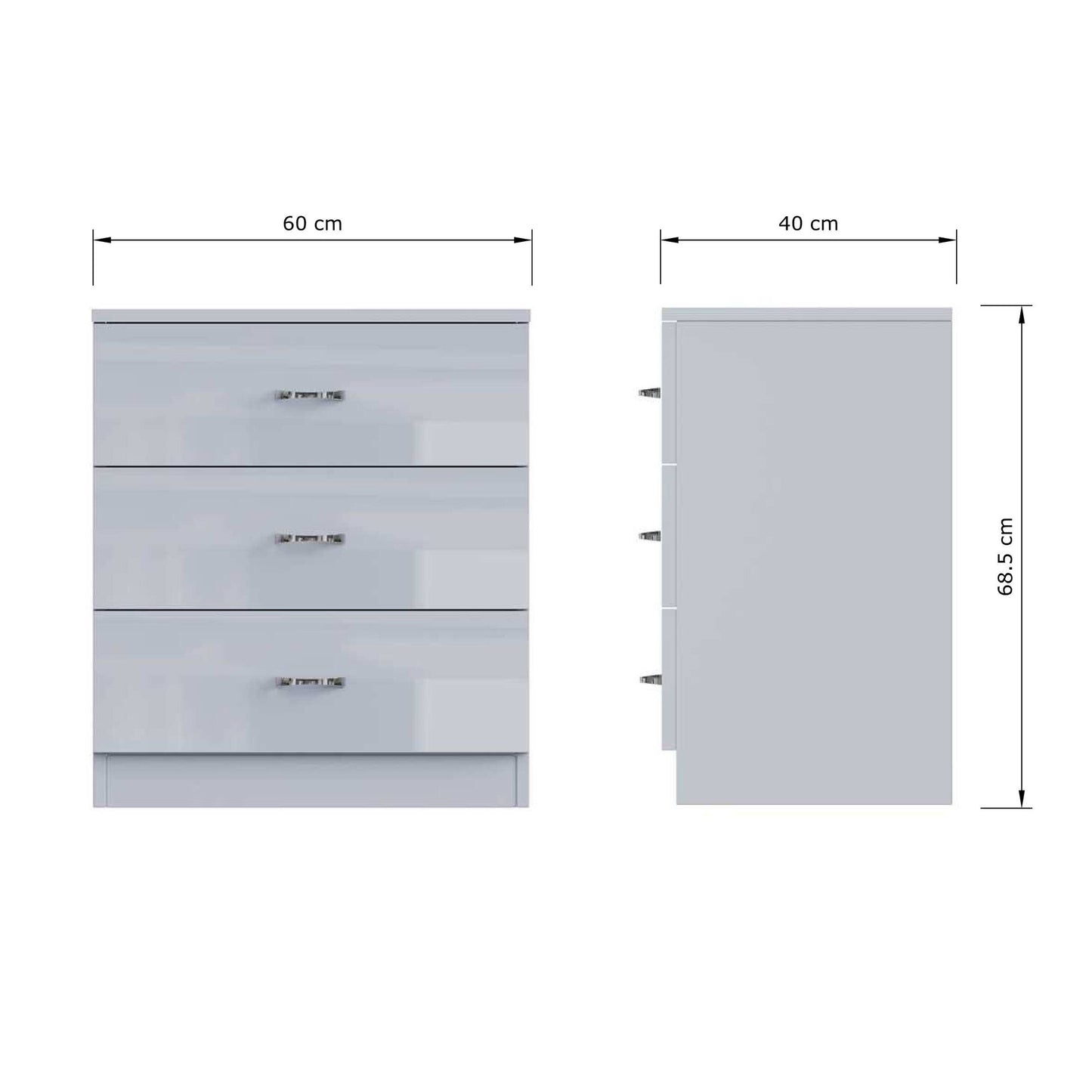 Chilton 3 Drawer Chest Of Drawers - Grey Gloss Front