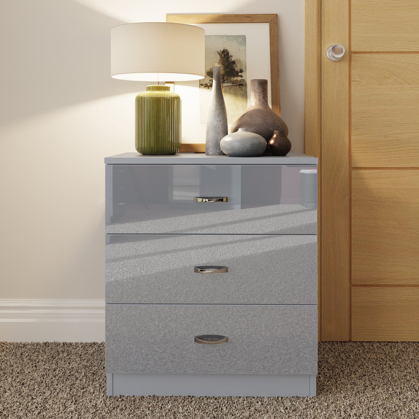 Chilton 3 Drawer Chest Of Drawers - Grey Gloss Front