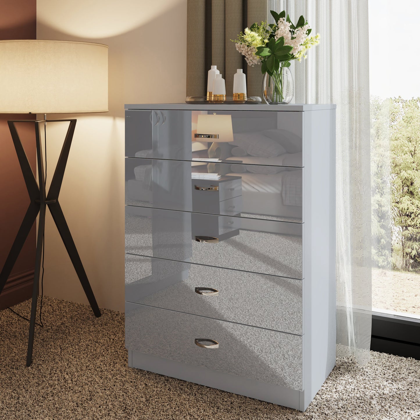 Chilton 5 Drawer Chest Of Drawers - Grey Gloss Front