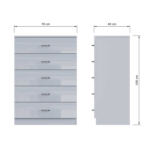 Chilton 5 Drawer Chest Of Drawers - Grey Gloss Front