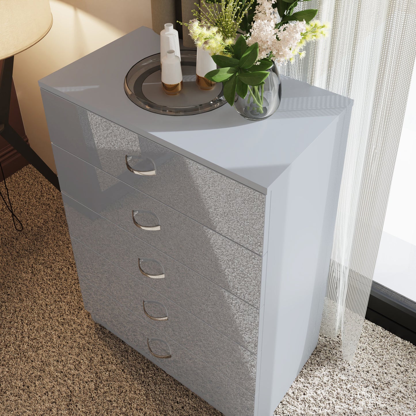 Chilton 5 Drawer Chest Of Drawers - Grey Gloss Front