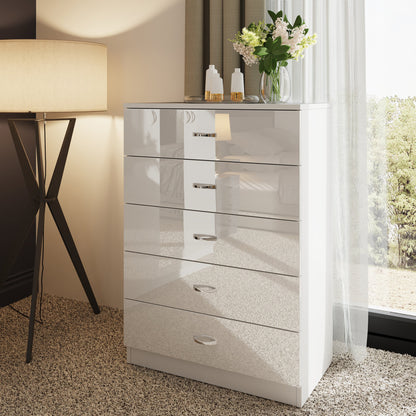 Chilton 5 Drawer Chest Of Drawers - White Gloss Front