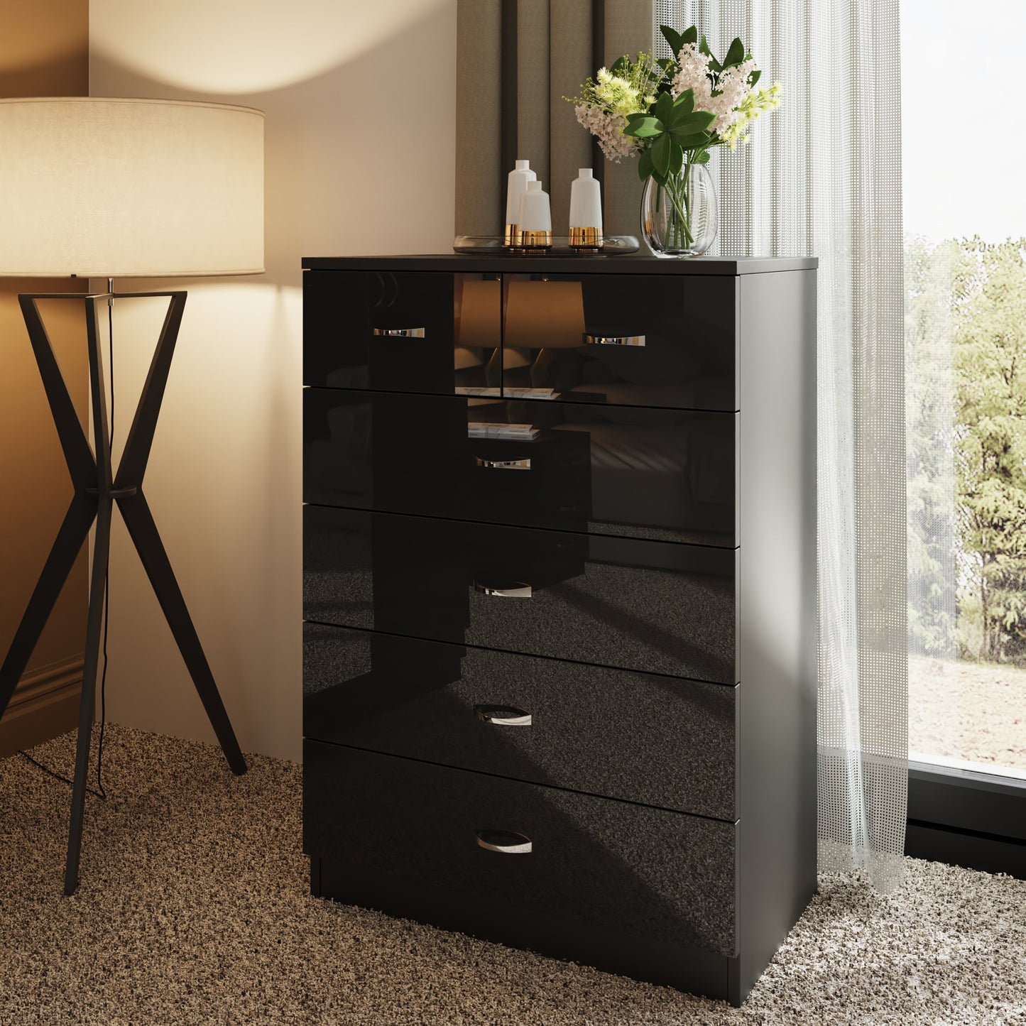 Chilton 6 Drawer Chest Of Drawers - Black Gloss Front