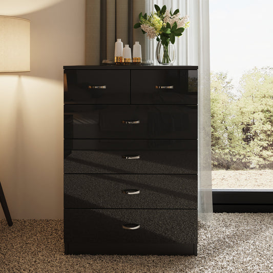 Chilton 6 Drawer Chest Of Drawers - Black Gloss Front