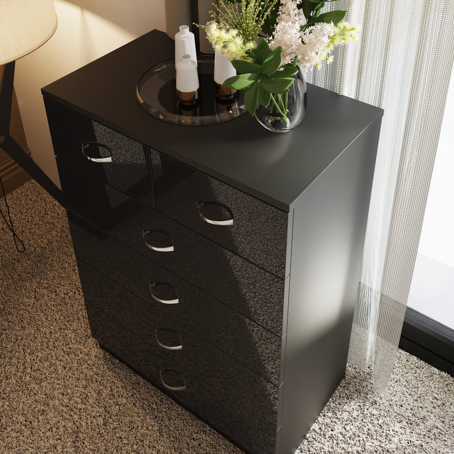 Chilton 6 Drawer Chest Of Drawers - Black Gloss Front