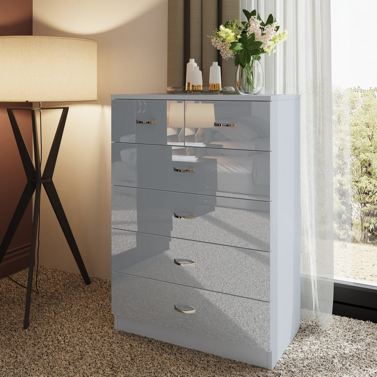Chilton 6 Drawer Chest Of Drawers - Grey Gloss Front