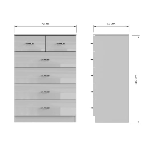 Chilton 6 Drawer Chest Of Drawers - Grey Gloss Front