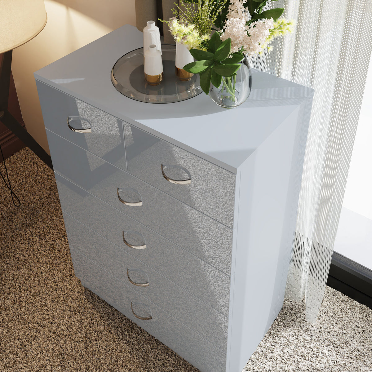 Chilton 6 Drawer Chest Of Drawers - Grey Gloss Front