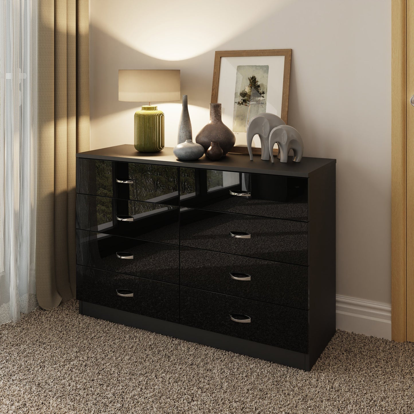 Chilton 8 Drawer Chest Of Drawers - Black Gloss Front