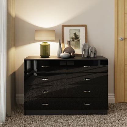 Chilton 8 Drawer Chest Of Drawers - Black Gloss Front
