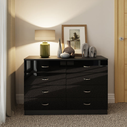 Chilton 8 Drawer Chest Of Drawers - Black Gloss Front