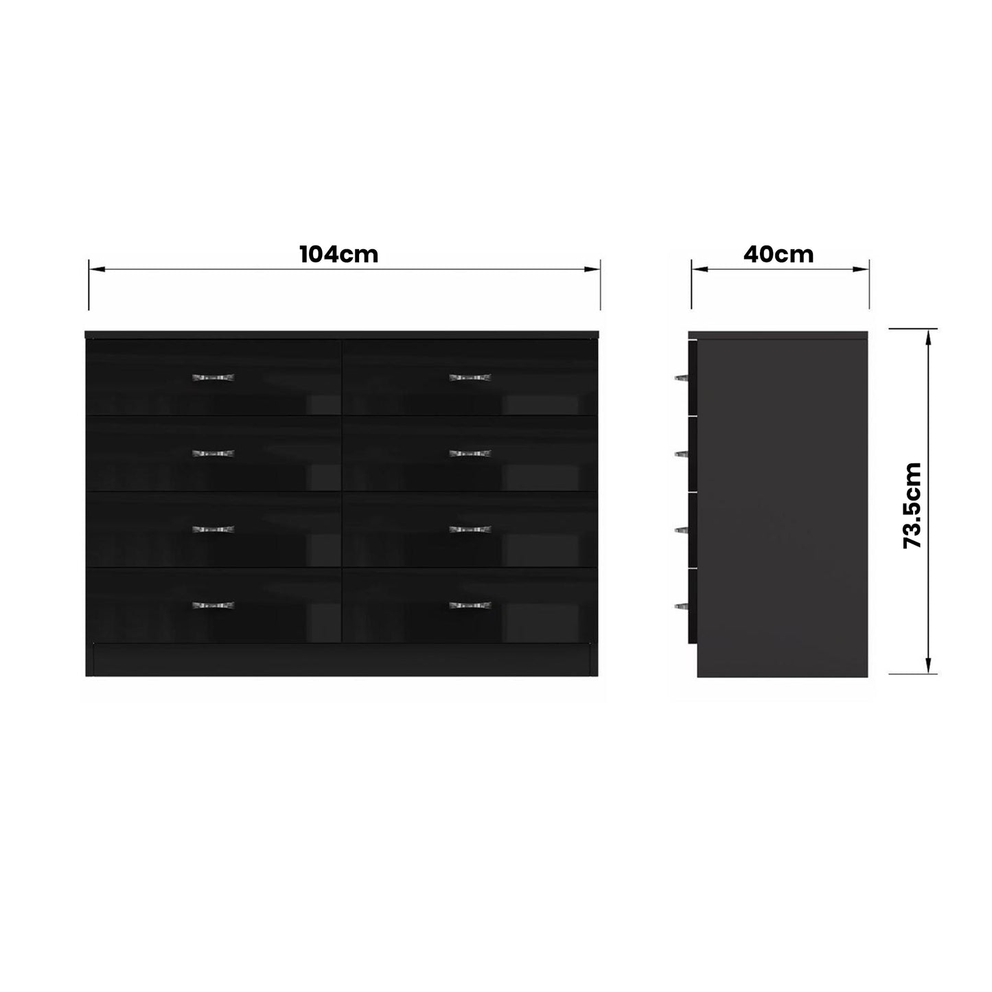 Chilton 8 Drawer Chest Of Drawers - Black Gloss Front