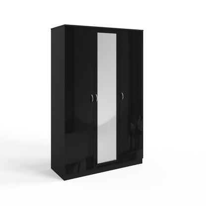 Chilton 3 Door Wardrobe With Mirror - Black Gloss Front