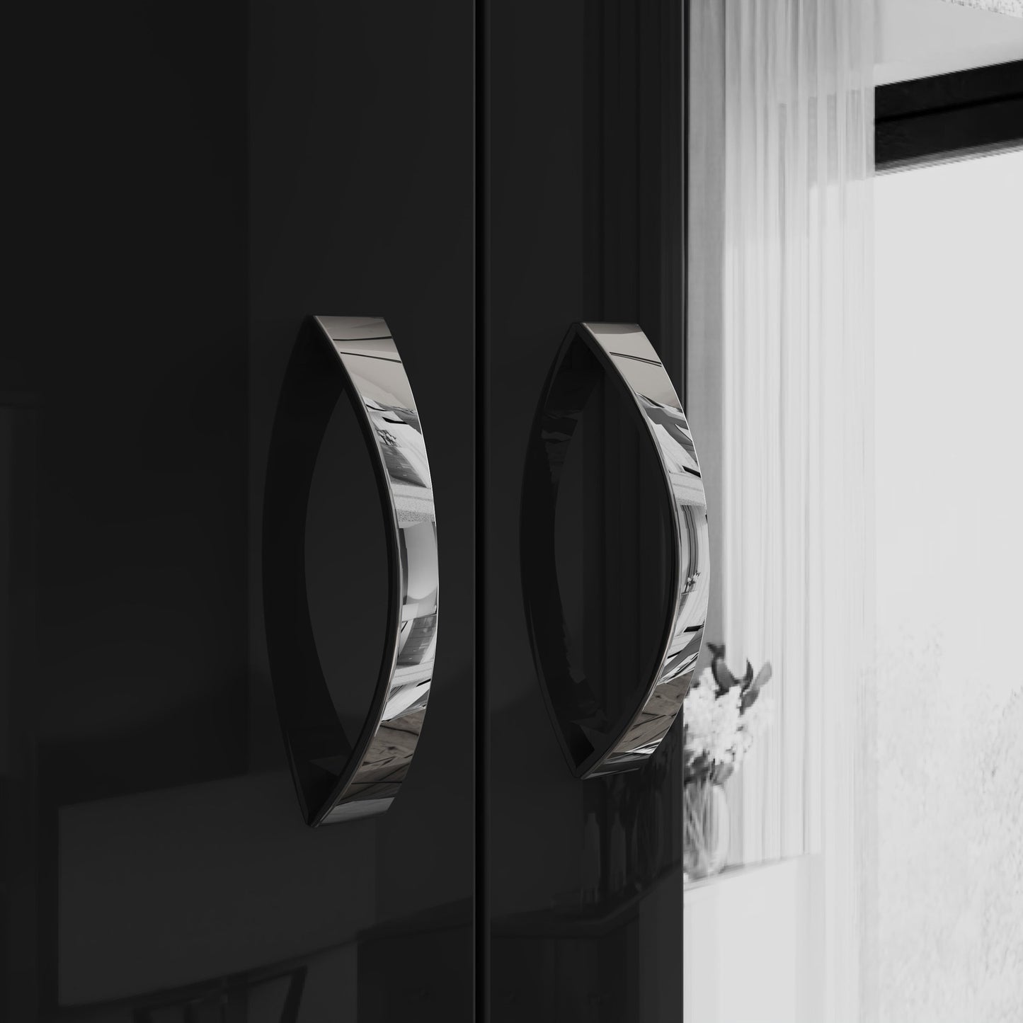 Chilton 3 Door Wardrobe With Mirror - Black Gloss Front