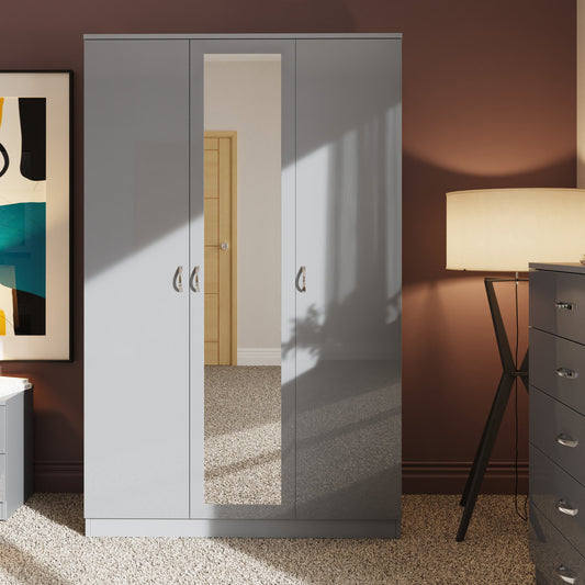 Chilton 3 Door Wardrobe With Mirror - Grey Gloss Front