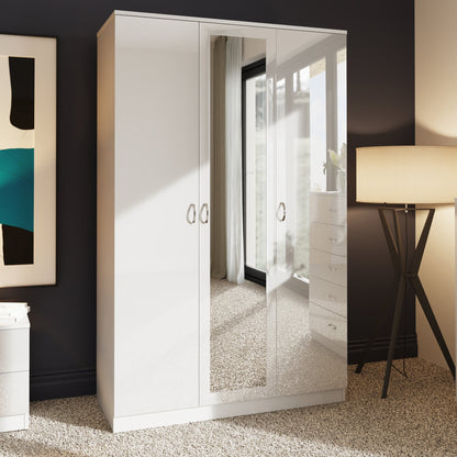Chilton 3 Door Wardrobe With Mirror - White Gloss Front