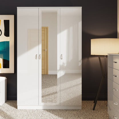 Chilton 3 Door Wardrobe With Mirror - White Gloss Front