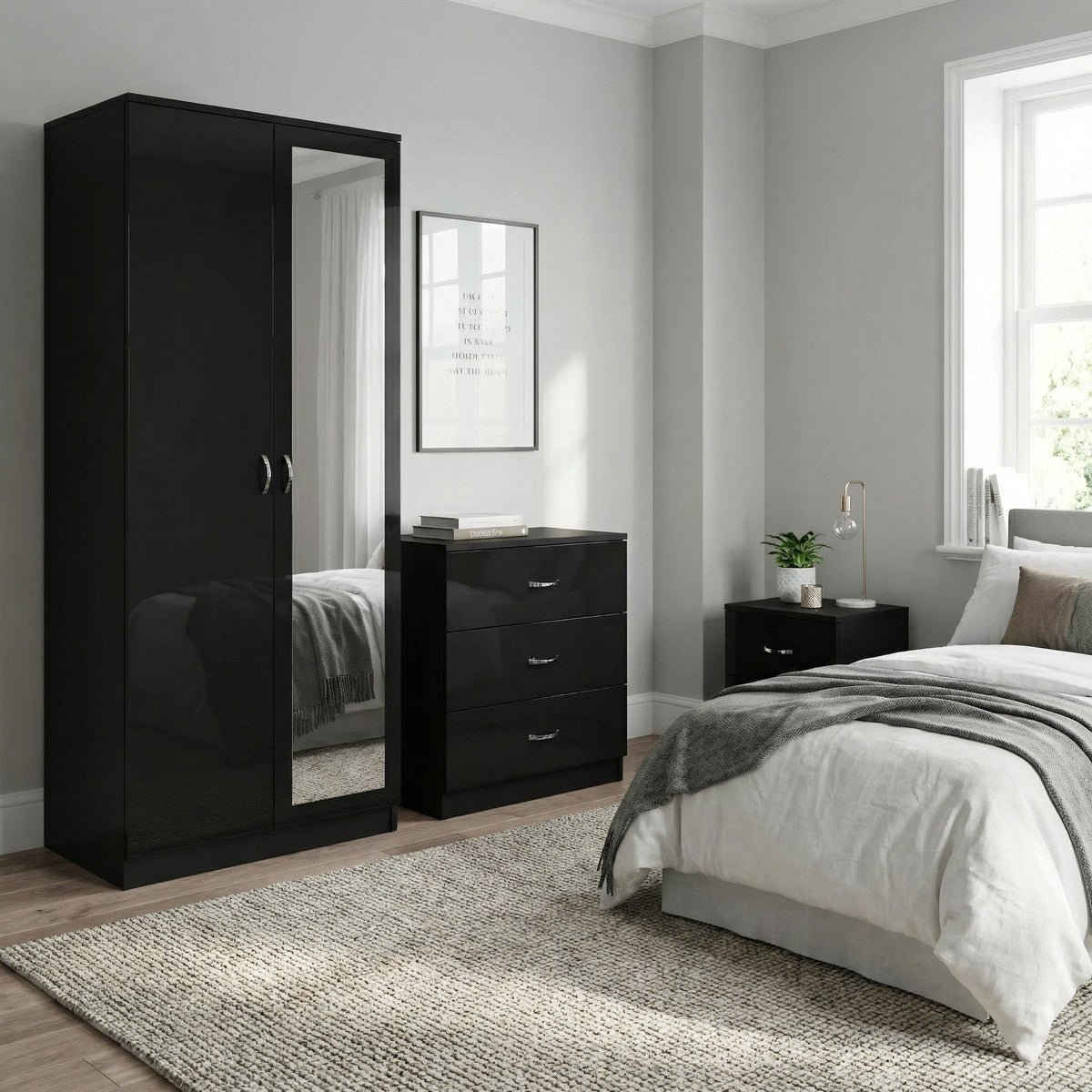 Chilton Black Gloss 3 Piece Bedroom Furniture Set