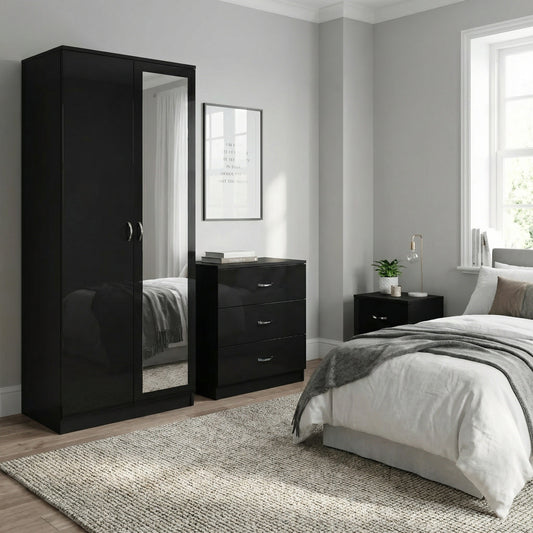 Chilton Black Gloss 3 Piece Bedroom Furniture Set