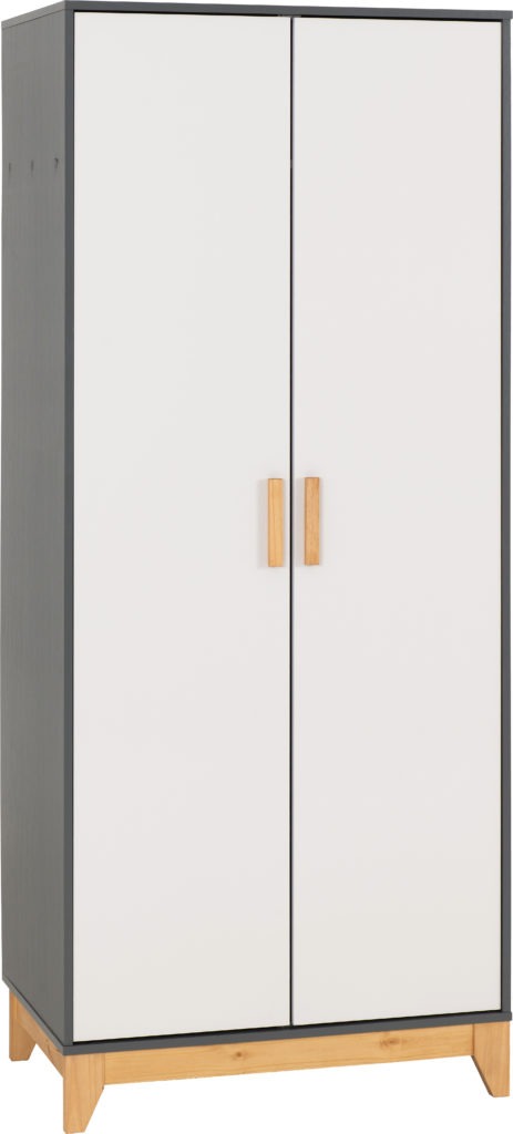 Cleveland 2 Door Wardrobe – White/Grey Metal Effect