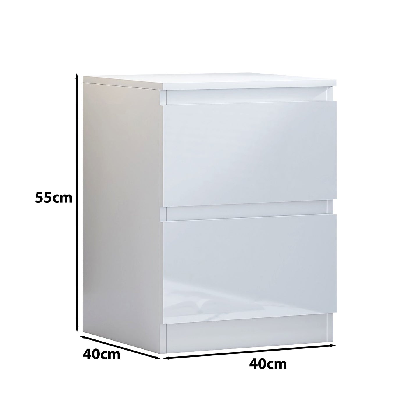 Carlton 2 Drawer Bedside Nightstand - White Gloss Front