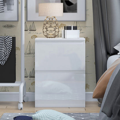Carlton 2 Drawer Bedside Nightstand - White Gloss Front