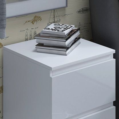 Carlton 2 Drawer Bedside Nightstand - White Gloss Front