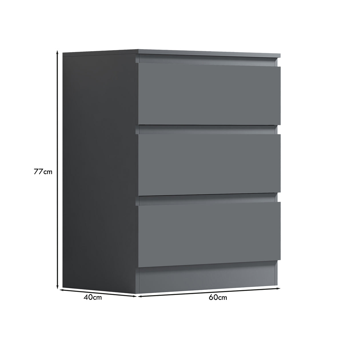 Carlton 3 Drawer Chest Of Drawers - Matt Dark Grey